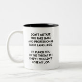 Fake Smile - Funny, Sarcastic Zitat Zweifarbige Tasse (Links)