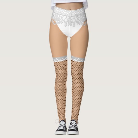 Fake Underwear & Fishnet Strümpfe| Naughty Nurse Leggings (Vorderseite)