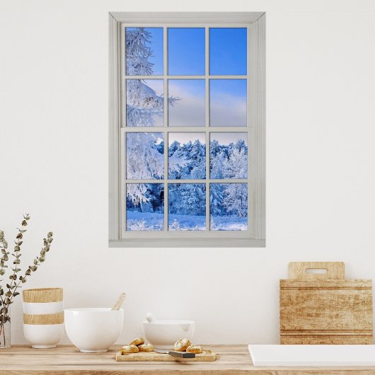Fake Window Illusion - Neue Schneeszene Poster (Küche)