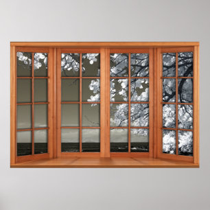 Fake Window Illusion - Ominous White Blossoms Poster