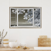 Fake Window Illusion - Ominrot-weiße Blossom-Ansic Poster (Küche)