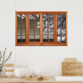 Fake Window Illusion - Ominrot-weiße Blüten Poster (Küche)