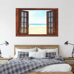 Fake-Zuhause-Office für das Beach View Leinwanddruck