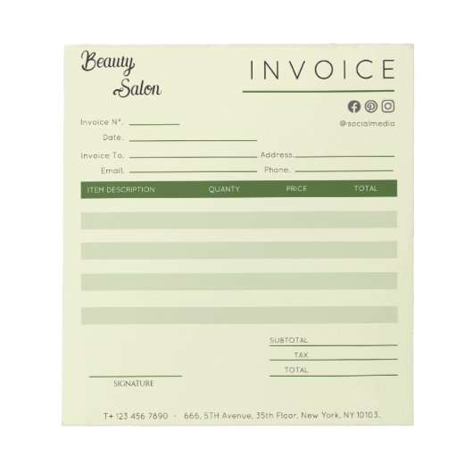 Faktura Invoice Sales Receipt Calligraphy Notizblock (Vorderseite)