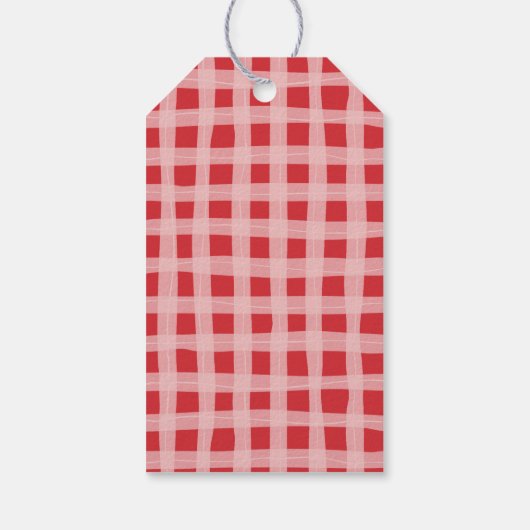 Falala Modernes Retro Rosa und Rot Karierte Weihna Geschenkanhänger (Rückseite)