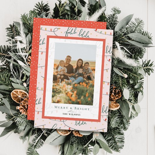 Falalala Christmas Lights Holiday Pink Photo Card Einladung