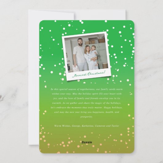 Falalala Fun Script Grün Weihnachten Modernes Foto (Rückseite)