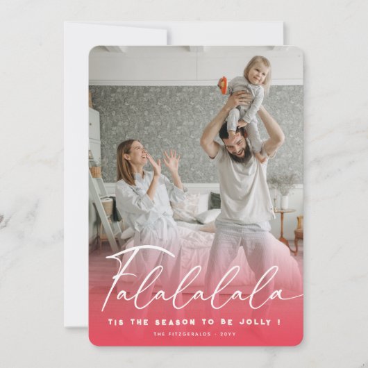 Falalala Fun Script Rosa Weihnachten Modernes Foto (Vorderseite)