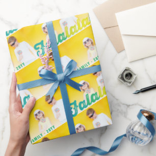 Falalala Green Ombre Script Holiday Multi Foto Geschenkpapier