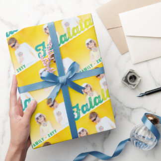 Falalala Green Ombre Script Holiday Multi Foto Geschenkpapier