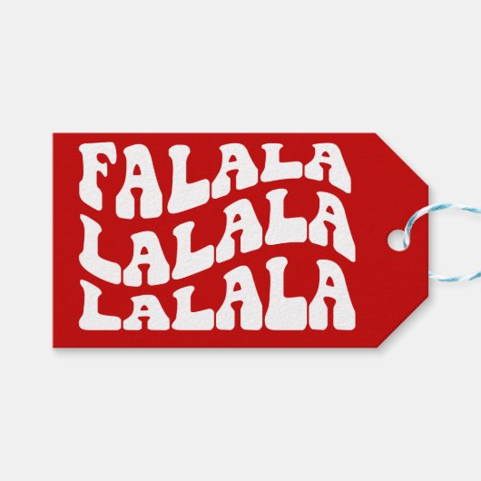 Falalala Groovy Wavy Typografie Red Christmas Geschenkanhänger (Vorderseite (Horizontal))