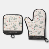 Falalala Script Weihnachtsbeleuchtung Urlaub Ofenhandschuh & Topflappen-Set (Vorderseite)