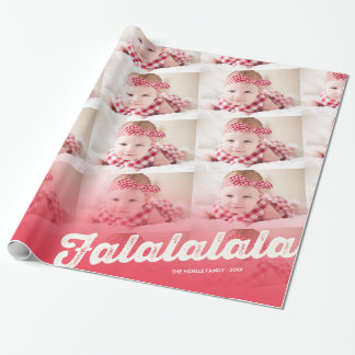 Falalalala rote Ombre WeihnachtsFoto-Collage Geschenkpapier