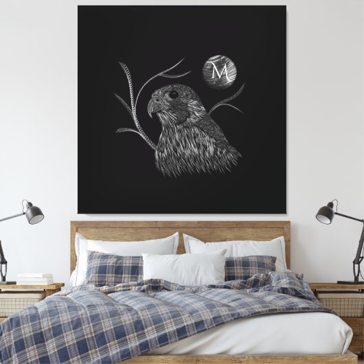 Falcon Full Moon Monogram Black Leinwanddruck (Insitu (Schlafzimmer))