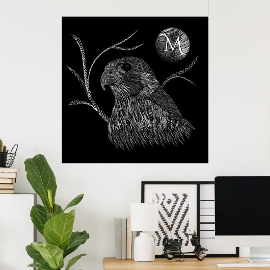 Falcon Full Moon Monogram Black Poster (Heimbüro)