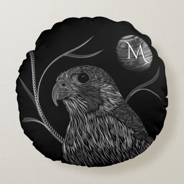 Falcon Full Moon Monogram Black Rundes Kissen (Vorderseite)