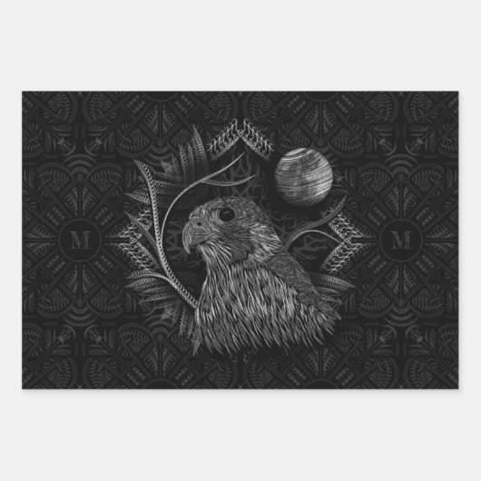 Falcon Full Moon Monogram Geschenkpapier Set (Vorderseite)