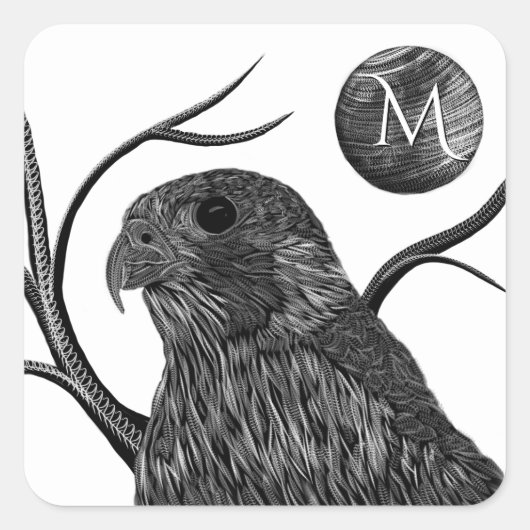 Falcon Full Moon Monogram Quadratischer Aufkleber (Vorderseite)
