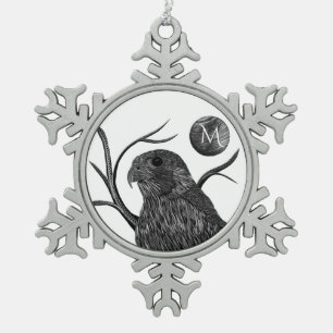 Falcon Vollmond-Monogramm Schneeflocken Zinn-Ornament