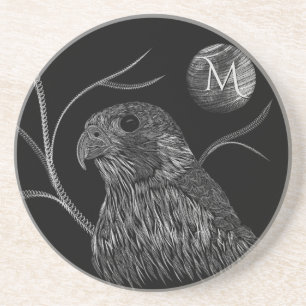 Falcon Vollmond-Monogramm Schwarz Getränkeuntersetzer