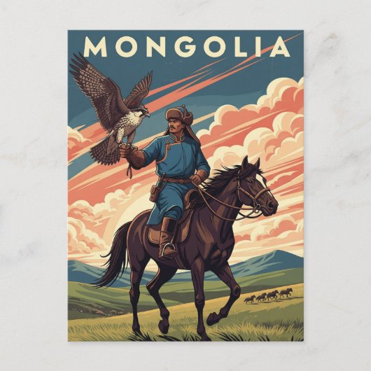 Falconer in Mongolia Travel Postkarte (Vorderseite)