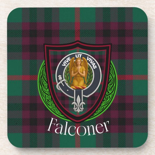 Falconer Schottischer Clan-Tartan und Wappen Getränkeuntersetzer (Vorderseite)