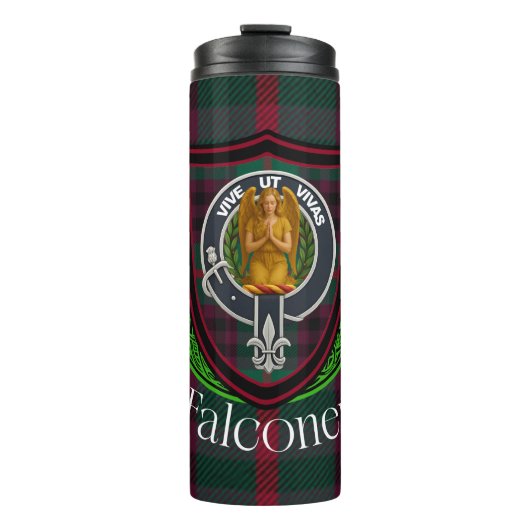 Falconer Scottish Clan Tartan & Crest Thermosbecher (Vorderseite)