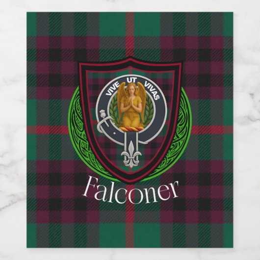 Falconer Scottish Clan Tartan & Crest Weinetikett (Einzelnes Label)