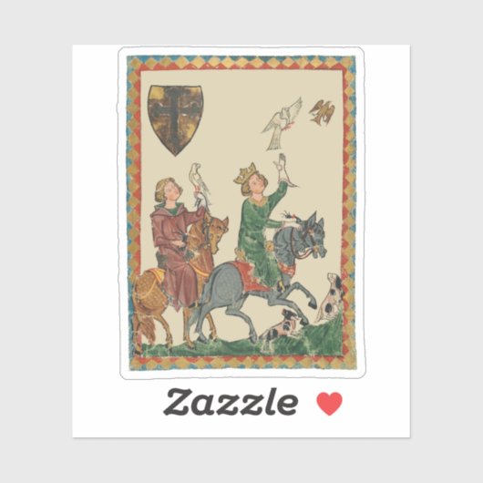 Falconry, 14th Century Codex Manesse Aufkleber (Blatt)