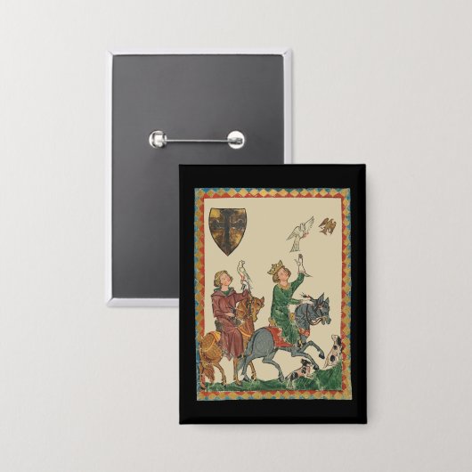 Falconry, 14th Century Codex Manesse Button (Vorderseite/Rückseite)