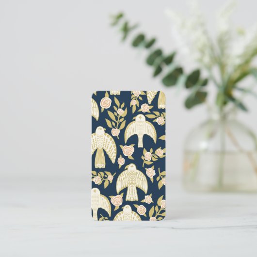 Falcons & Rose Elegante Illustrierte Marine Visitenkarte (Stehend Vorderseite)