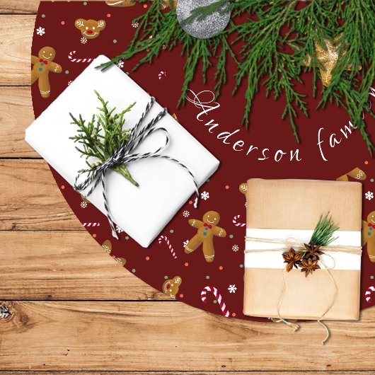 Falda árbol de Navidad en granate y con galletas Polyester Weihnachtsbaumdecke