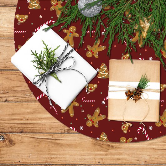 Falda árbol de Navidad en granate y con galletas Polyester Weihnachtsbaumdecke