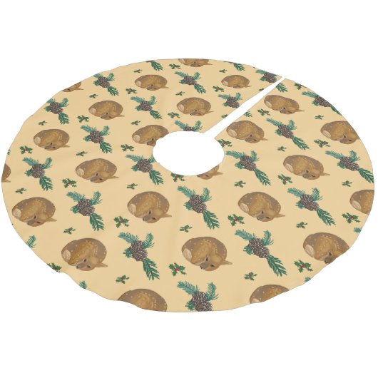 Falda árbol navidad con cervatillo y ramas. polyester weihnachtsbaumdecke (Schrägansicht)