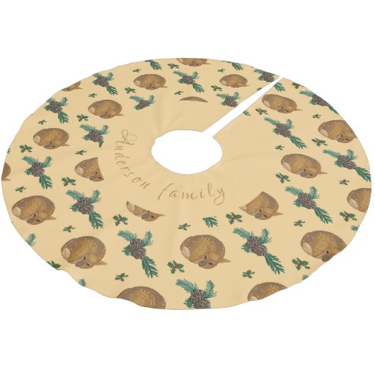 Falda árbol navidad con cervatillo y ramas. polyester weihnachtsbaumdecke (Schrägansicht)