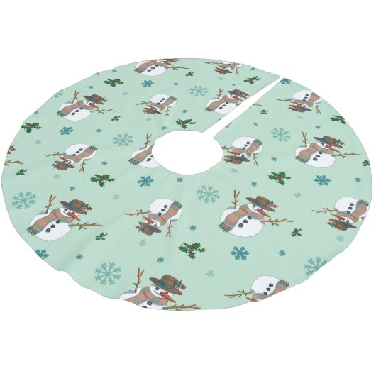 Falda árbol Navidad con muñecos y copos de nieve Polyester Weihnachtsbaumdecke (Schrägansicht)