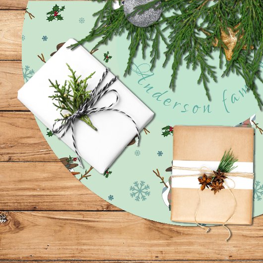 Falda árbol Navidad con muñecos y copos de nieve Polyester Weihnachtsbaumdecke