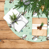 Falda árbol Navidad con muñecos y copos de nieve Polyester Weihnachtsbaumdecke