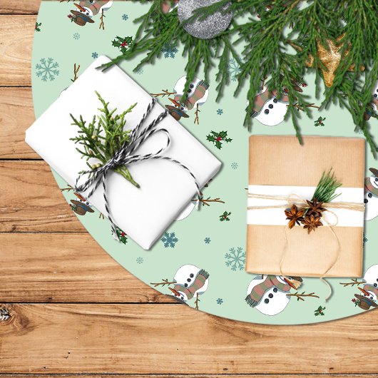 Falda árbol Navidad con muñecos y copos de nieve Polyester Weihnachtsbaumdecke