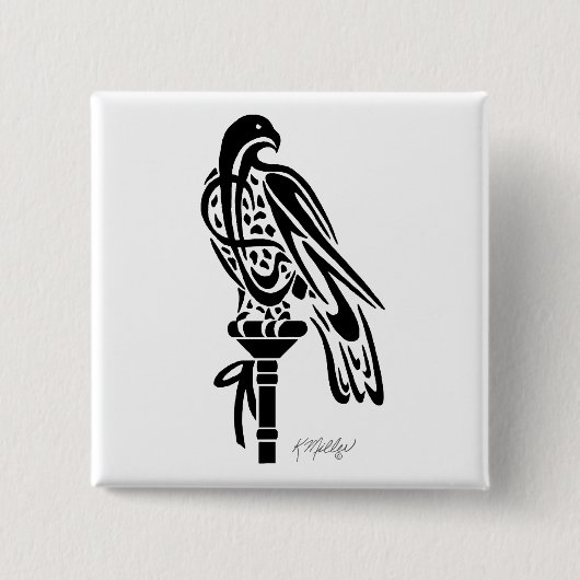 Falke auf Blockhocker Button (Vorderseite)
