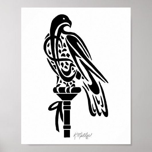 Falke auf Blockhocker Poster (Vorne)