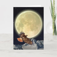 FALKE, BERGE u. MOND Raubvogel-Gruß-Karte