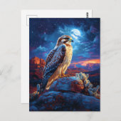 Falken in der Wüste unter Vollmond Postkarte (Vorne/Hinten)