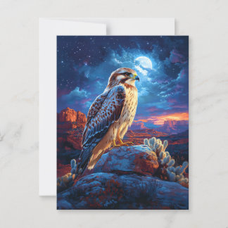 Falken in der Wüste unter Vollmond Postkarte