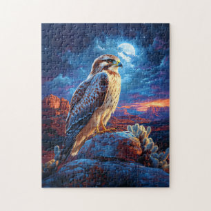 Falken in der Wüste unter Vollmond Puzzle