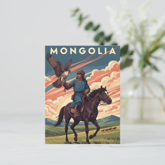 Falkner in der Mongolei Reise Postkarte (Stehend Vorderseite)