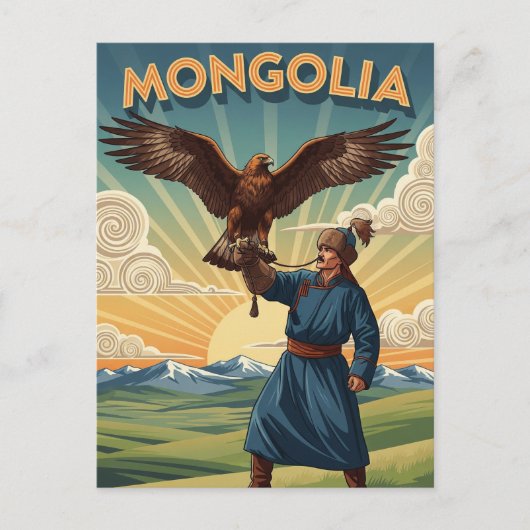Falkner in der Mongolei Reise Postkarte (Vorderseite)