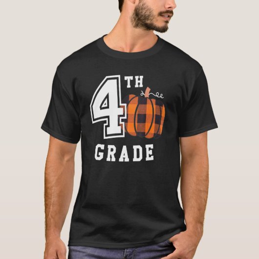 Fall 4th Grade Teacher Buffalo Plaid Pumpkin Women T-Shirt (Vorderseite)
