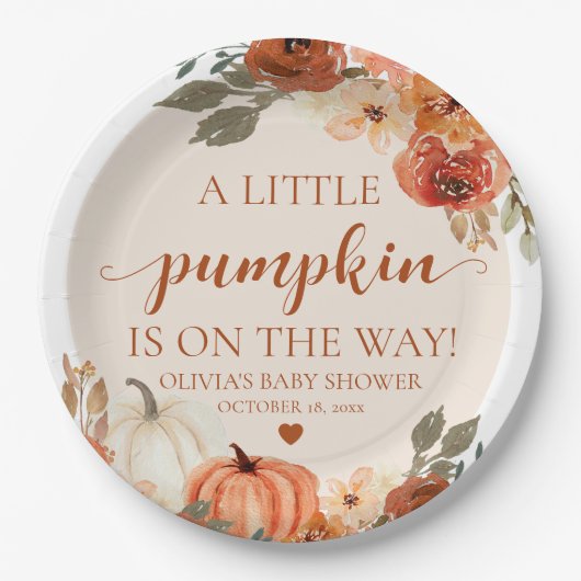 Fall A Little Pumpkin ist auf dem Weg Babydusche Pappteller (Vorderseite)