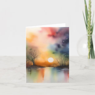 Fall Abend Scene C - Wasserfarben & Pen Feiertagskarte